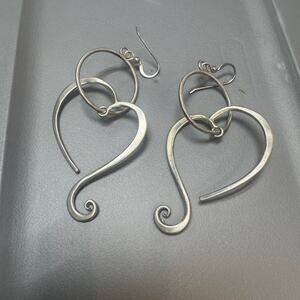 Studio Made Sterling Silver Sculptural Heart Dangle earrings